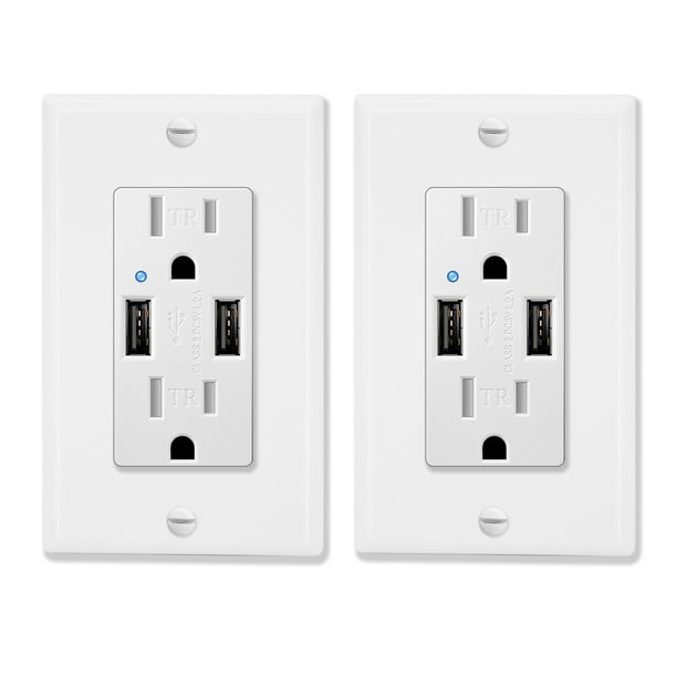 2x Dual USB 2 Port Wall Socket Charger AC Power Receptacle Outlet Plate Panel US 